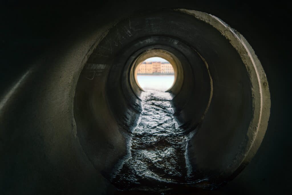 Interior of a wastewater pipe