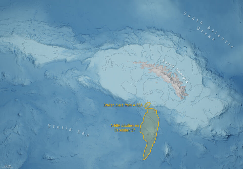 The iceberg has drifted close to South Georgia (ESA) 