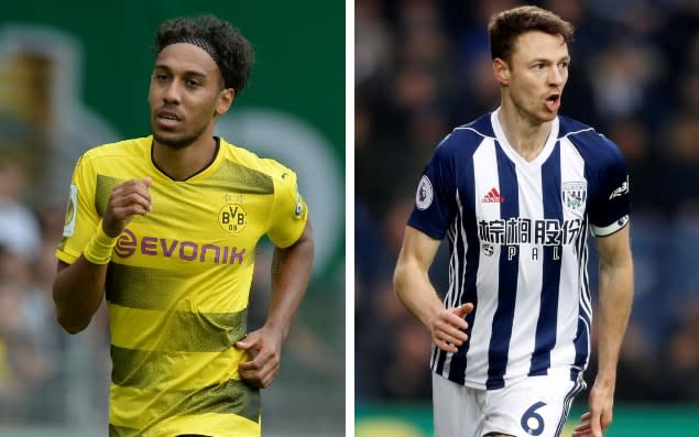 Arsenal are closing in on deals to sign Jonny Evans, right, for £20m and Pierre Emerick Aubameyang, left, for between £50m and £60m