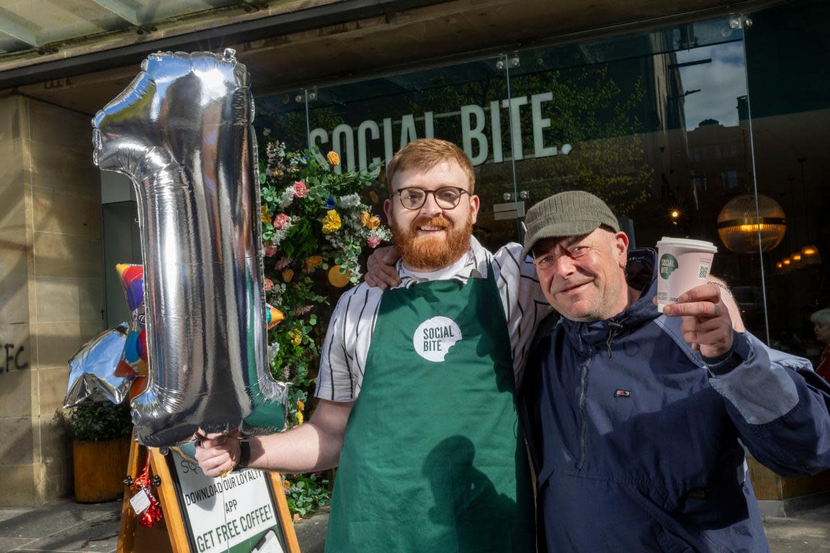 The Social Bite celebrated its first anniversary with the help of one of its volunteers, Andy, who is a regular since the Glasgow coffee shop opened <i>(Image: Social Bite)</i>