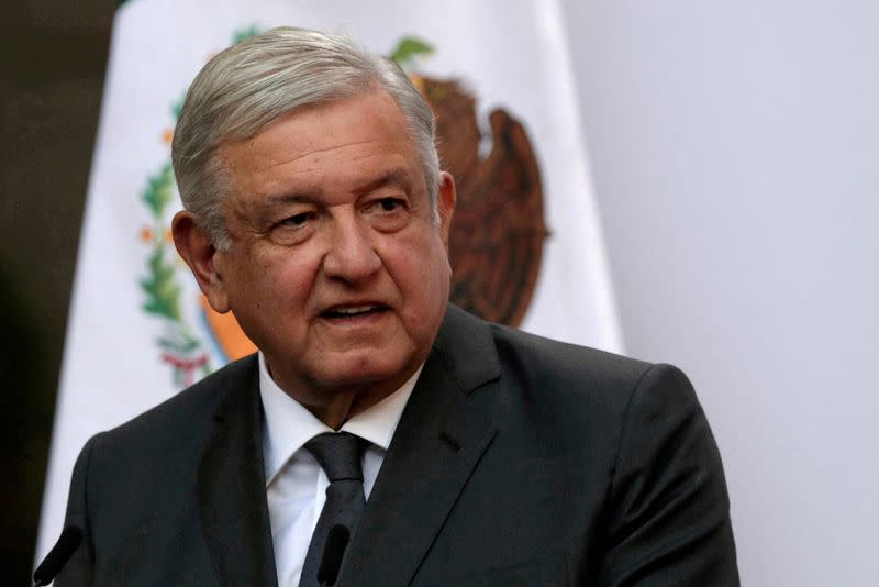 FILE PHOTO: Mexico's President Andres Manuel Lopez Obrador addresses the nation on his second anniversary as the President of Mexico, at the National Palace in Mexico City