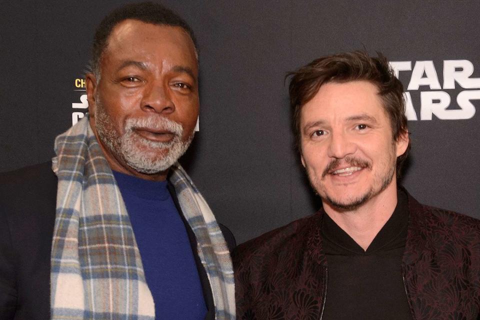 <p>Daniel Boczarski/WireImage</p> Carl Weathers and Pedro Pascal attend "The Mandalorian" panel at the Star Wars Celebration at McCormick Place Convention Center on April 14, 2019