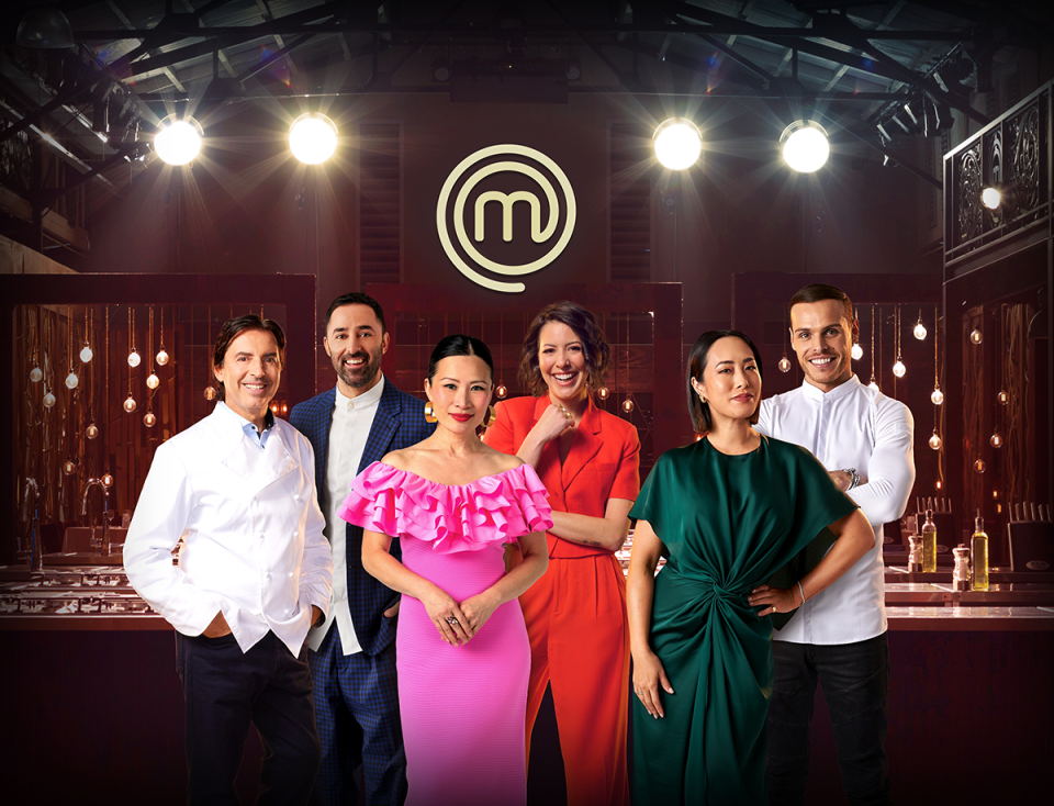 MasterChef judges Jean-Christophe Novelli, Andy Allen, Poh Ling Yeow and Sofia Levin with Dessert Master judges Melissa Leong and Amaury Guichon,