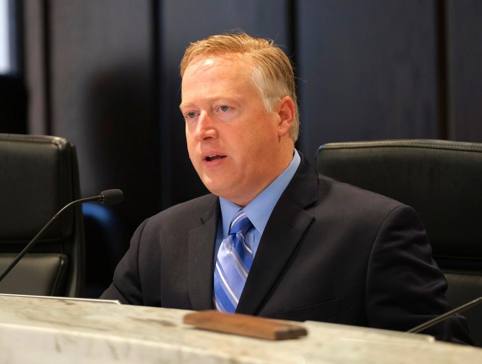 Brian Maughan is shown in 2023 at an Oklahoma County Commissioner meeting.