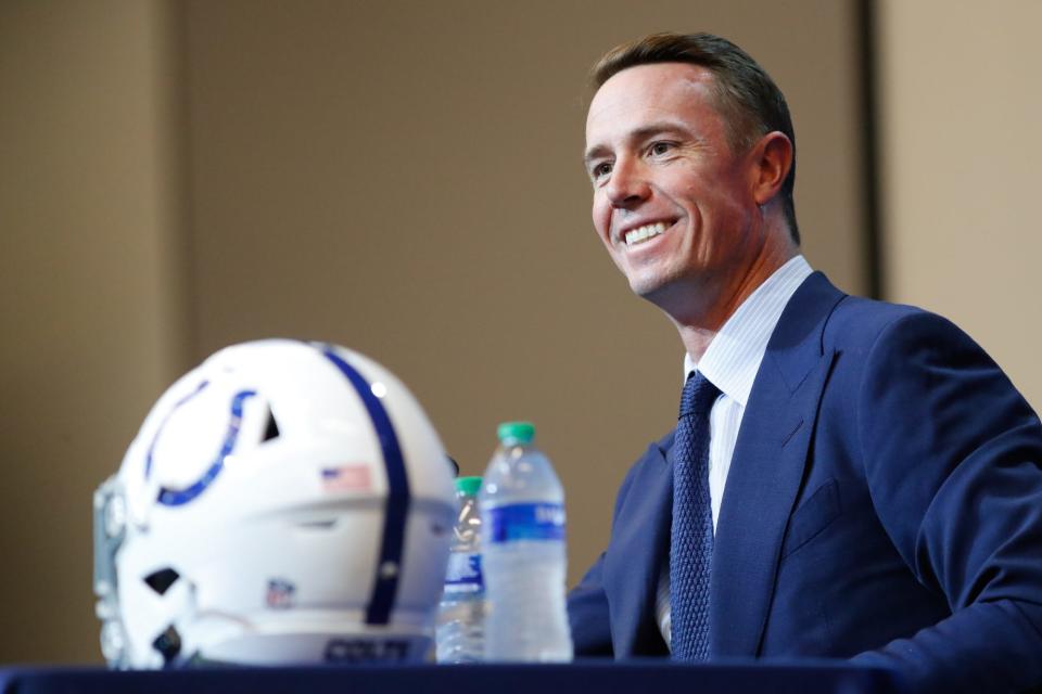 New Indianapolis Colts QB Matt Ryan takes questions during a press conference on Tuesday, March 22, 2022, at the Indiana Farm Bureau Football Center in Indianapolis. 