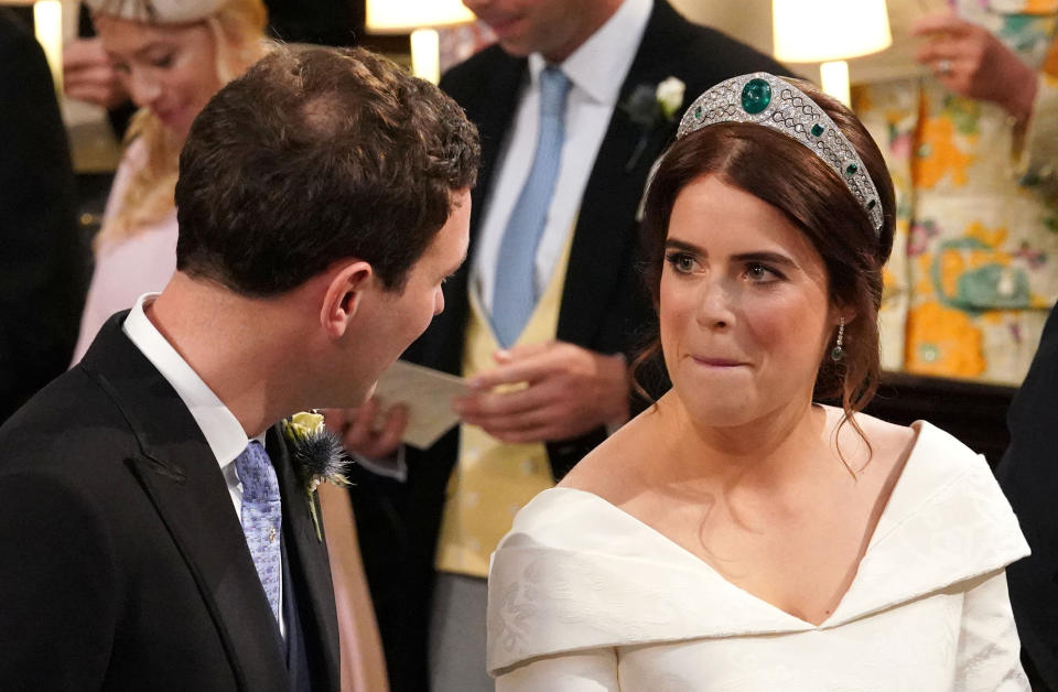 Eugenie makes a face at her groom.&nbsp;