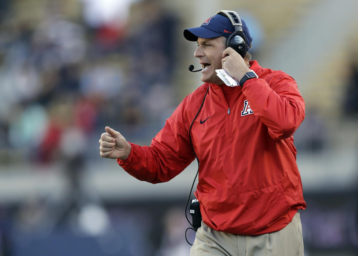 Rich Rodriguez was fired Tuesday after six seasons at Arizona. (AP Photo/Marcio Jose Sanchez, File)