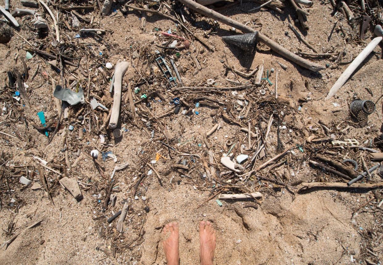 <span class="caption">Plastic debris on a beach on Lanai, a sparsely populated Hawaiian island.</span> <span class="attribution"><span class="source">Matthew Koller</span>, <a class="link " href="http://creativecommons.org/licenses/by-nd/4.0/" rel="nofollow noopener" target="_blank" data-ylk="slk:CC BY-ND;elm:context_link;itc:0;sec:content-canvas">CC BY-ND</a></span>