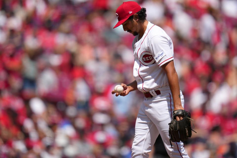 June 25, 2023;  Cincinnati, Ohio, USA;  Cincinnati Reds relief pitcher Randy Wynne (58) gets set to deliver in the fourth inning of a baseball game against the Atlanta Braves at Great American Ball Park.  The Atlanta Braves won, 7-6.  Mandatory Credit: Kareem Elgazzar-USA TODAY Sports