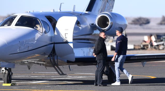 Oliver Curtis walks free from Cooma Correctional Centre on Friday and boarded the luxury jet. Photo: AAP