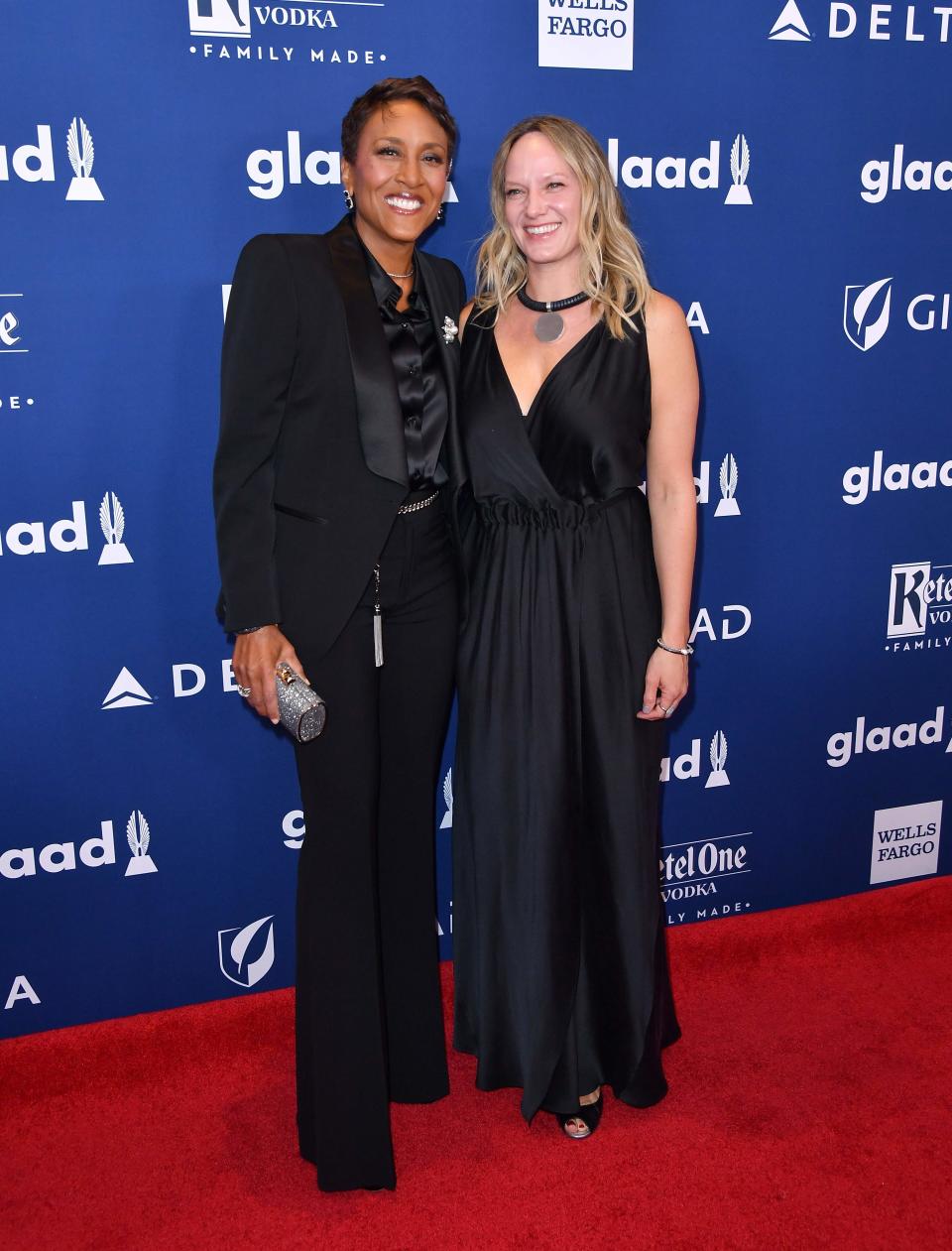 Robin Roberts and Amber Laign arrive at the GLAAD Media Awards on May 5, 2018 in New York City. The couple met through friends in 2005.