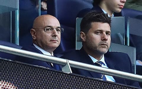 Daniel Levy and Mauricio Pochettino watch Spurs vs Southampton U18s - Credit: Getty images