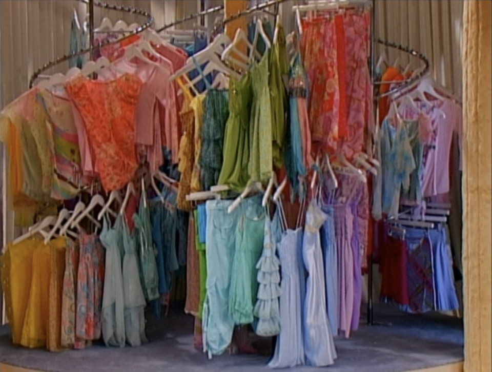 All of Miley's clothing on a giant rack