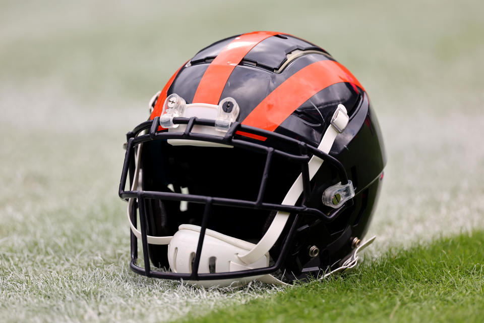 CHICAGO, ILLINOIS – SEPTEMBER 25: A detail of the Chicago Bears helmet pregame at Soldier Field on September 25, 2022 in Chicago, Illinois. (Photo by Michael Reaves/Getty Images)