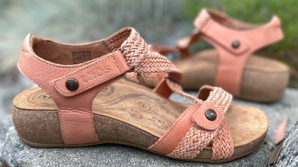 The woven leather straps add texture and style points.