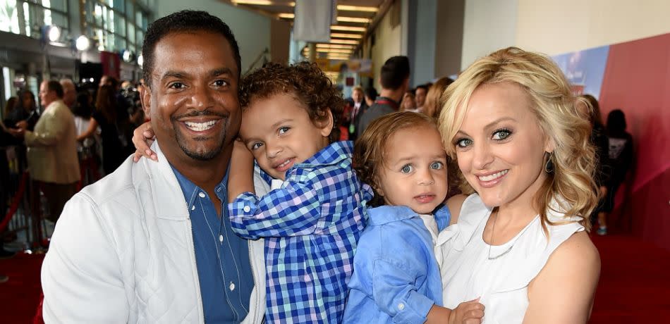 Alfonso Ribeiro, sons AJ and Anders, and wife Angela Unkrich at the premiere of "Cars 3" at the Anaheim Convention Center on June 10, 2017, in Anaheim, California.