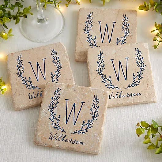 Personalized Floral Farmhouse Coaster Set