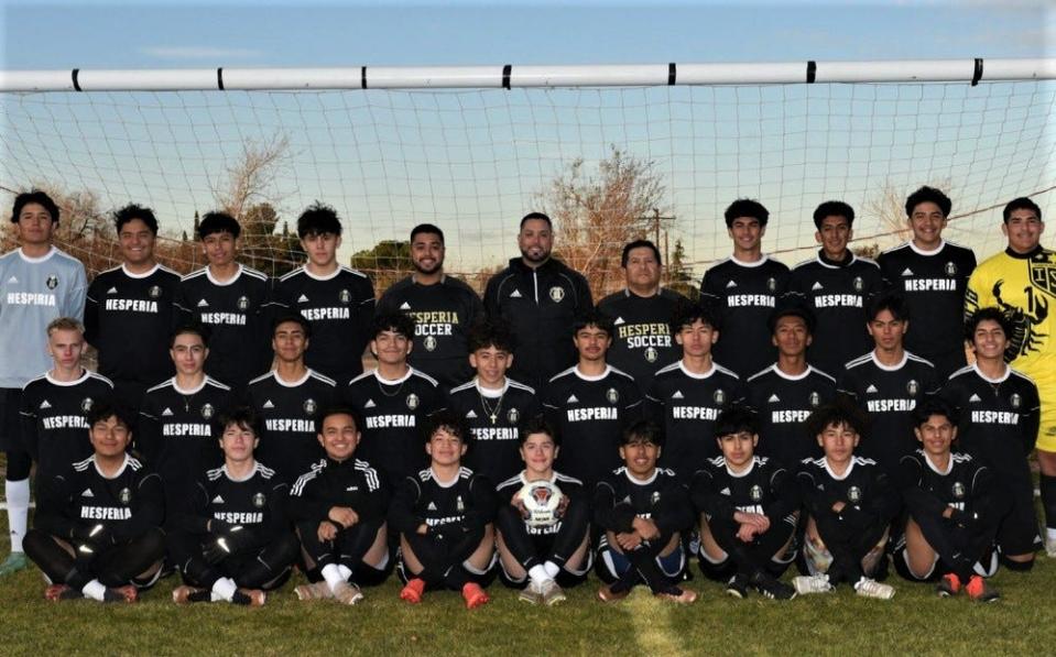 The Hesperia boys soccer team pulled off a 4-0 victory over Poly, of Riverside, in the first round of the CIF-Southern Section Division 2 playoffs on Thursday, Feb. 9, 2023.