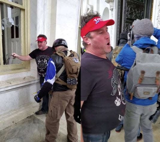 John Anthony Schubert III of Bradenton, shown here in a red visor, was sentenced to prison Thursday after pleading guilty to assaulting law enforcement during the Jan. 6, breach of the U.S. Capitol. Department of Justice