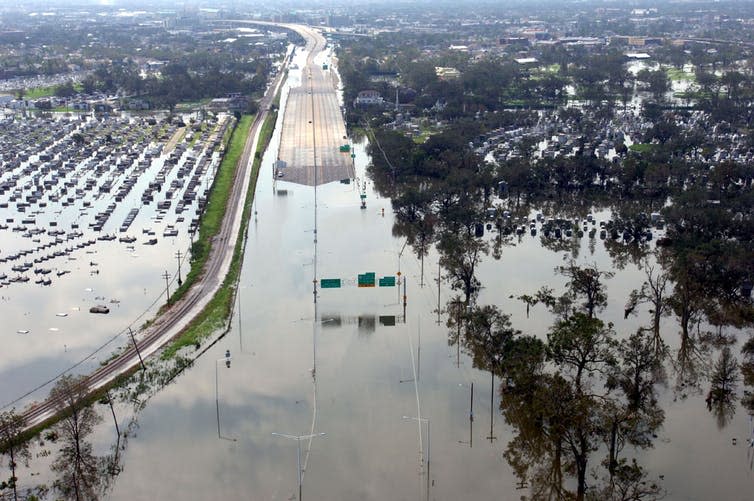 A motorway submerged in water