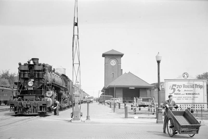 A railroad station in Fargo, N.D., taken in 1939. On November 2, 1889, North and South Dakota became the 39th and 40th states of the union. File Photo by Library of Congress/UPI