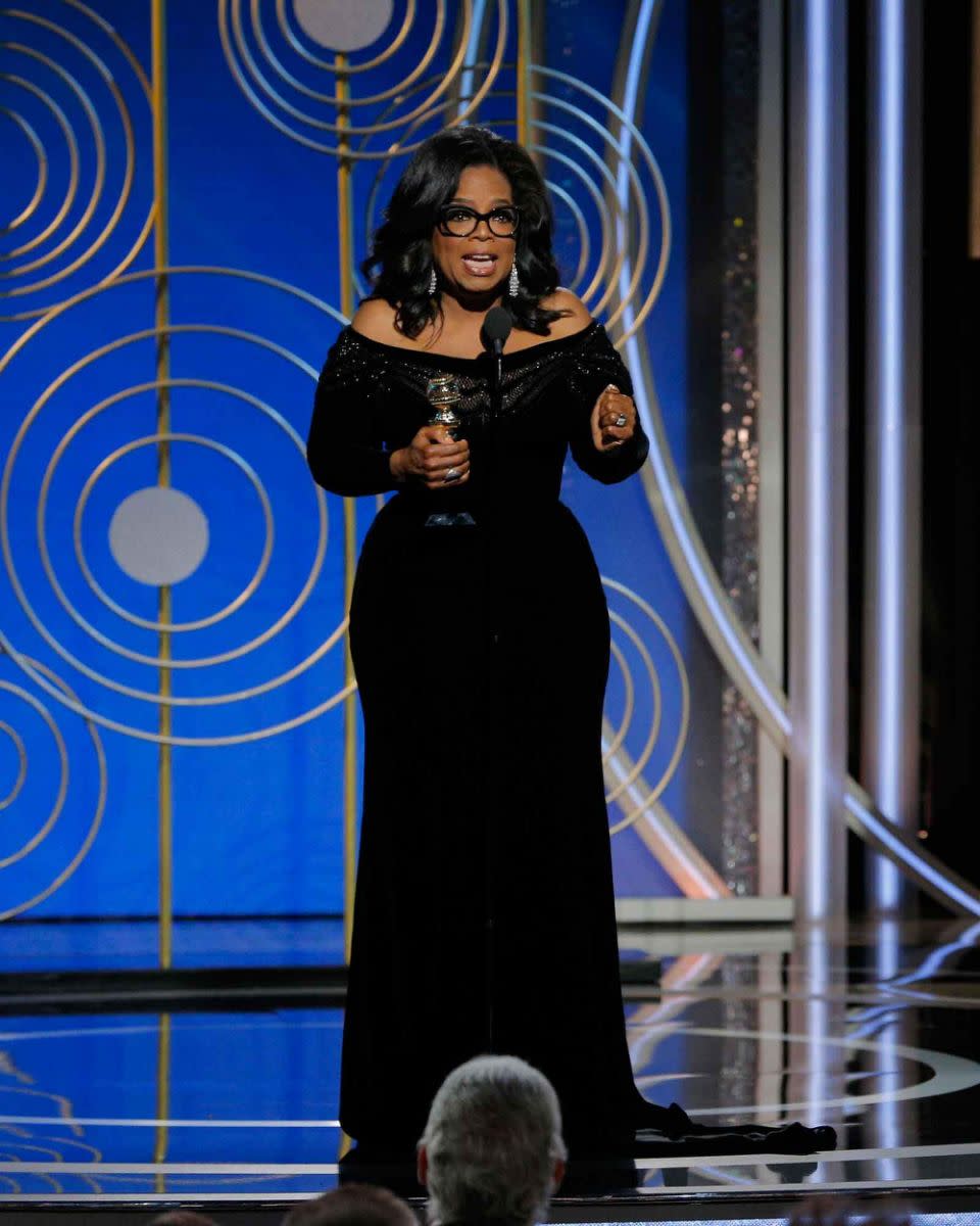 Oprah gave an incredibly inspiring speech at the 2018 Golden Globes as she accepted the Cecille B. DeMille Award. Source: Getty