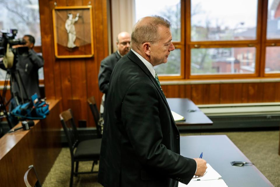 Monroe County Prosecutor Jeffrey Yorkey speaks Tuesday during the arraignment for Marshella Chidester at First District Court in Monroe.