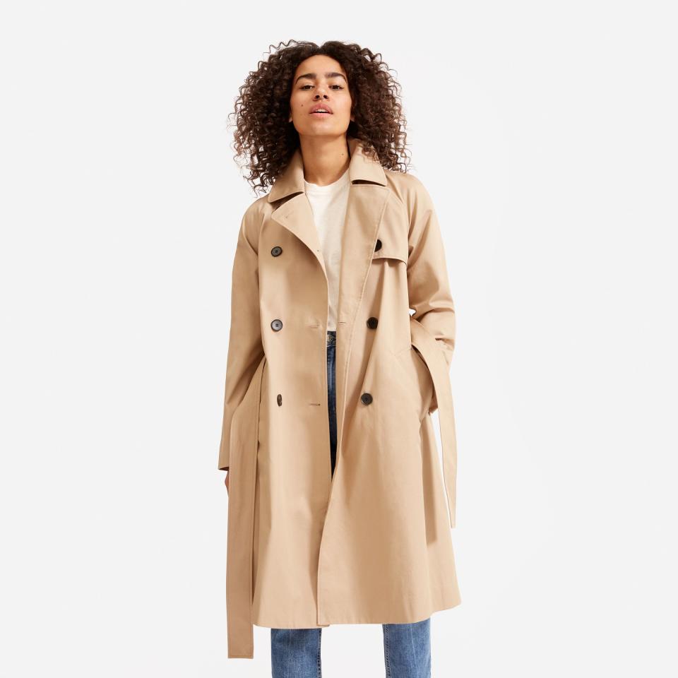 <p><strong>Everlane</strong></p><p>everlane.com</p><p><a href="https://go.redirectingat.com?id=74968X1596630&url=https%3A%2F%2Fwww.everlane.com%2Fproducts%2Fwomens-modern-trench-coat-khaki&sref=https%3A%2F%2Fwww.harpersbazaar.com%2Ffashion%2Ftrends%2Fg37038622%2Feverlane-summer-sale-best-items%2F" rel="nofollow noopener" target="_blank" data-ylk="slk:Shop Now;elm:context_link;itc:0;sec:content-canvas" class="link ">Shop Now</a></p><p><strong><del>$148</del> $74</strong></p><p>You don't have to sacrifice style for practicality with this wear-everywhere jacket. Everlane’s update to the classic trench includes a slightly oversized fit and weather-resistant fabric. </p>