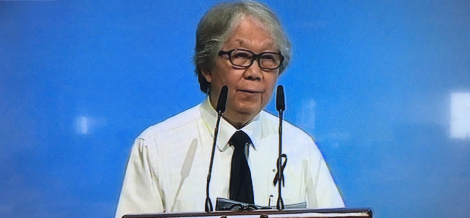 Tommy Koh, Singapore’s Ambassador-At-Large, delivers his eulogy. He said that S R Nathan had laid the foundation for Singapore’s Ministry of Foreign and Foreign Service, and was the Republic’s “super ambassador to the world”. (Photo: TV screenshot)