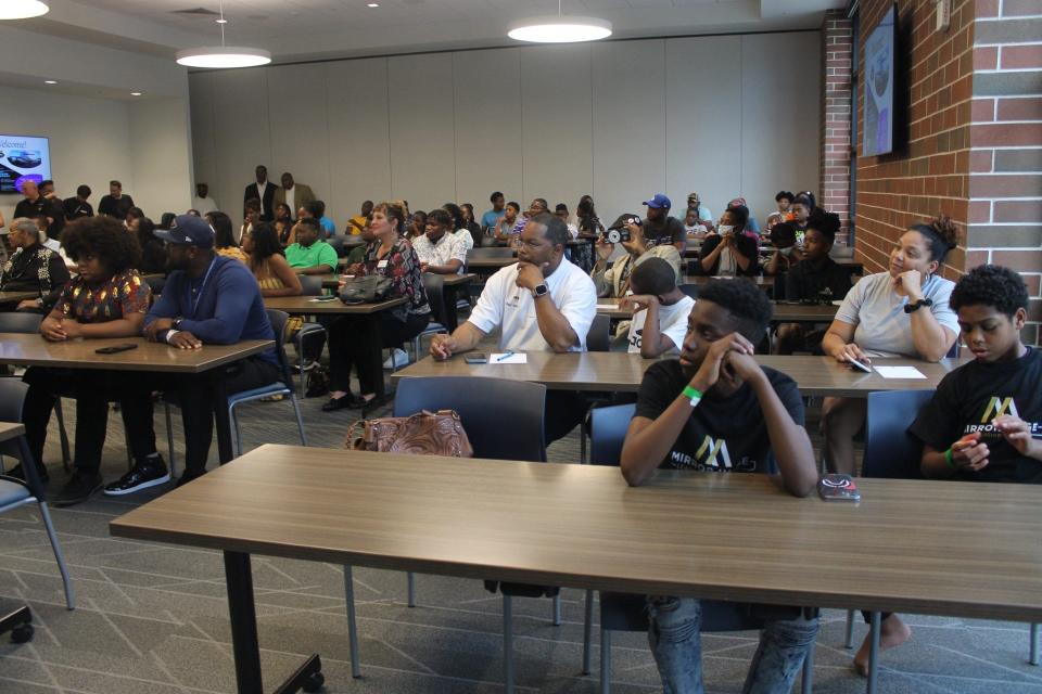 Attendees filled the conference room at Santa Fe College’s Blount Center at 401 NW Sixth St. on Friday during a session of the two-day 100 Black Men of Greater Florida GNV's 5th Annual Aviation Academy.
(Credit: Photo by Voleer Thomas/For The Guardian)
