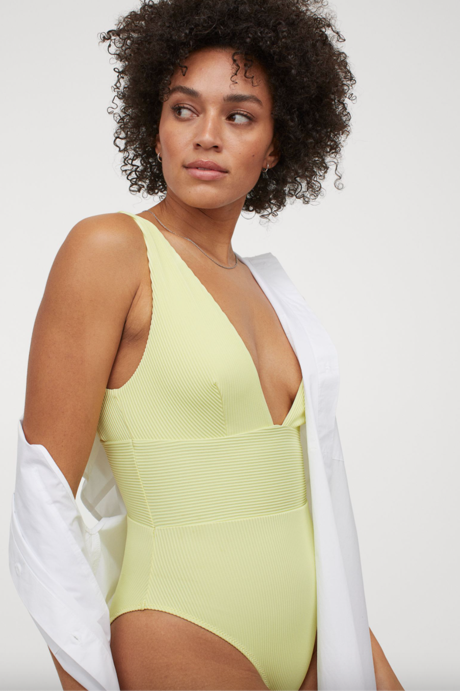 H&M High Leg Ribbed Swimsuit in Pale Neon Yellow (Photo via H&M)