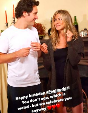 Jennifer Aniston addresses Paul Rudd’s youthful looks in birthday messageInstagram