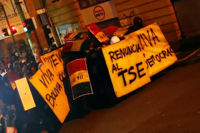 Protesters demonstrate against Bolivian President Evo Morales in La Paz,