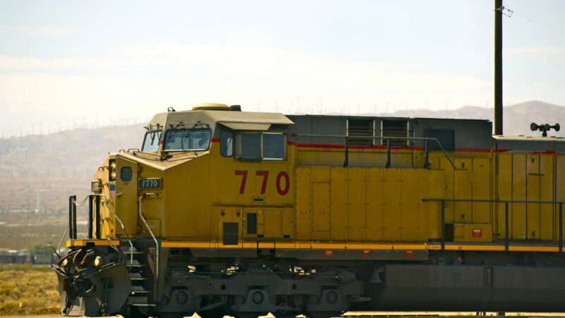 A diesel locomotive is seen in Mojave, California