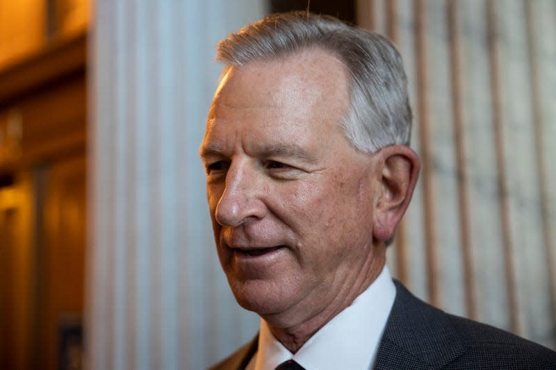 Sen. Tommy Tuberville (R-Ala.) speaks with reporters at the U.S. Capitol Sept. 28, 2022.