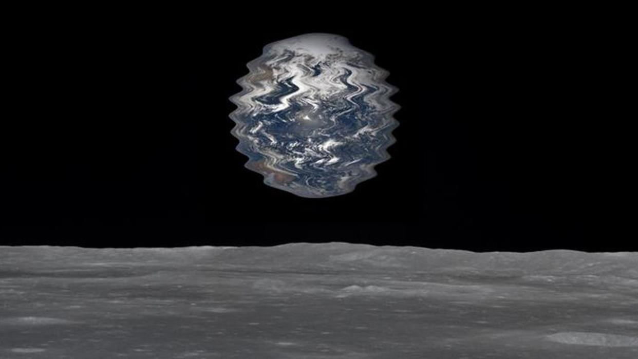  an illustration of Earth jittering as seen from the moon 
