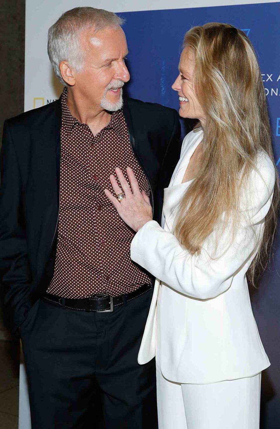 James Cameron and Suzy Amis Cameron attend "Deepsea Challenge 3D" New York Premiere at American Museum of Natural History on August 4, 2014 in New York City