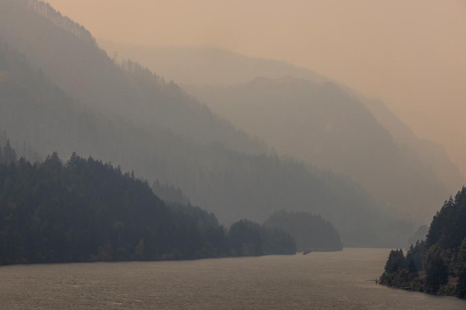 Hazy air above the Columbia River is seen during a heat wave in Hood River, Oregon.