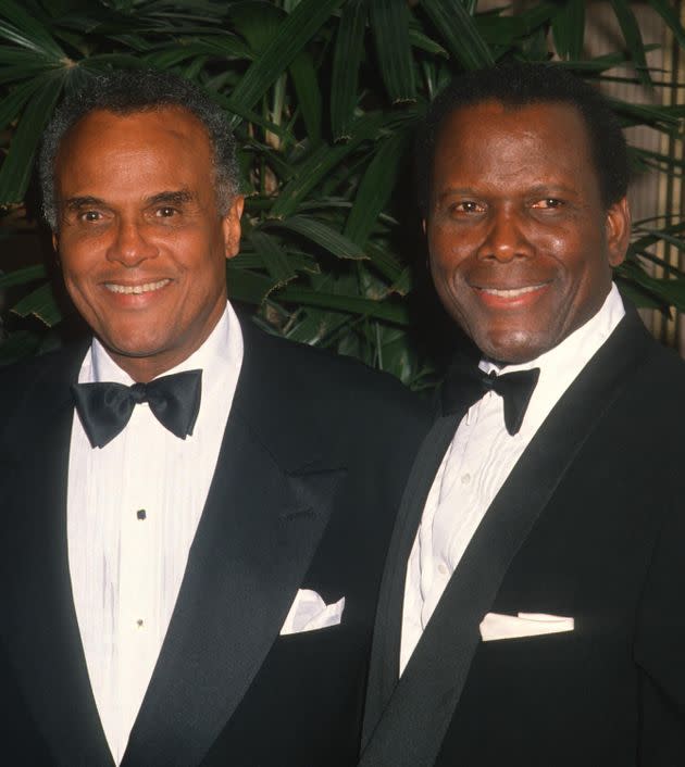Harry Belafonte (left) and Sidney Poitier attend First Annual Nelson Mandela 