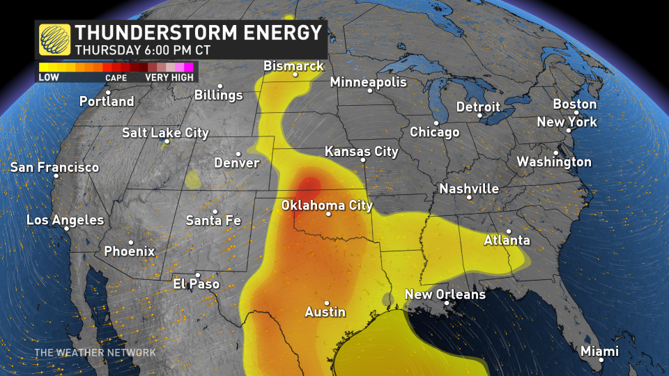 Thunderstorm energy for Thursday, April 25 (April 22)