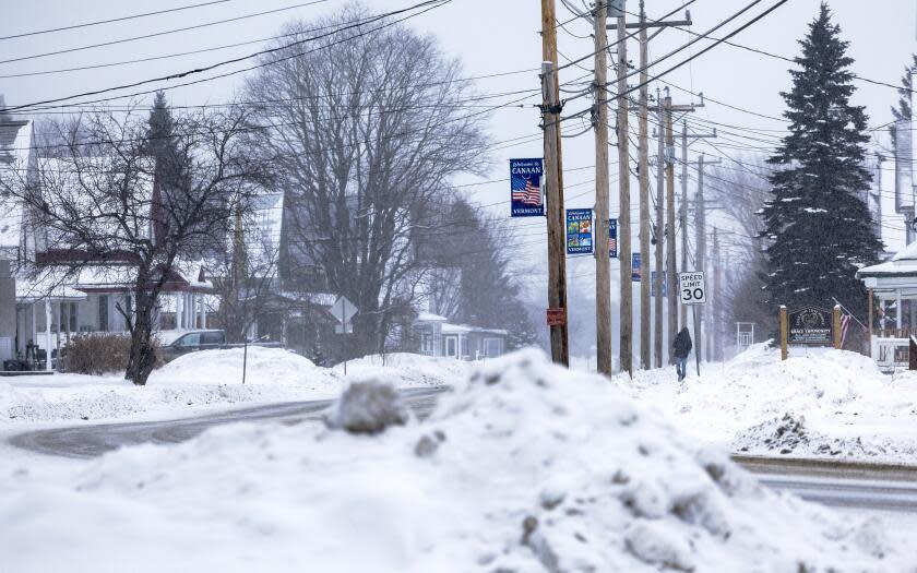 CANAAN, VERMONT- JANUARY 20, 2024: Border patrols have increased in the northern Vermont and New Hampshire near the Canadian bored in Canaan, Vermont on January 20, 2024. Ahead of its primary election, New Hampshire has cracked down on migration at the northern border - despite a lack of data from U.S. Customs and Border Protection showing how many migrants illegally enter the country through the state's border. Republican Gov. Chris Sununu, who has endorsed Nikki Haley for president, recently funded $1.4 million for beefed up border security.(Gina Ferazzi / Los Angeles Times)