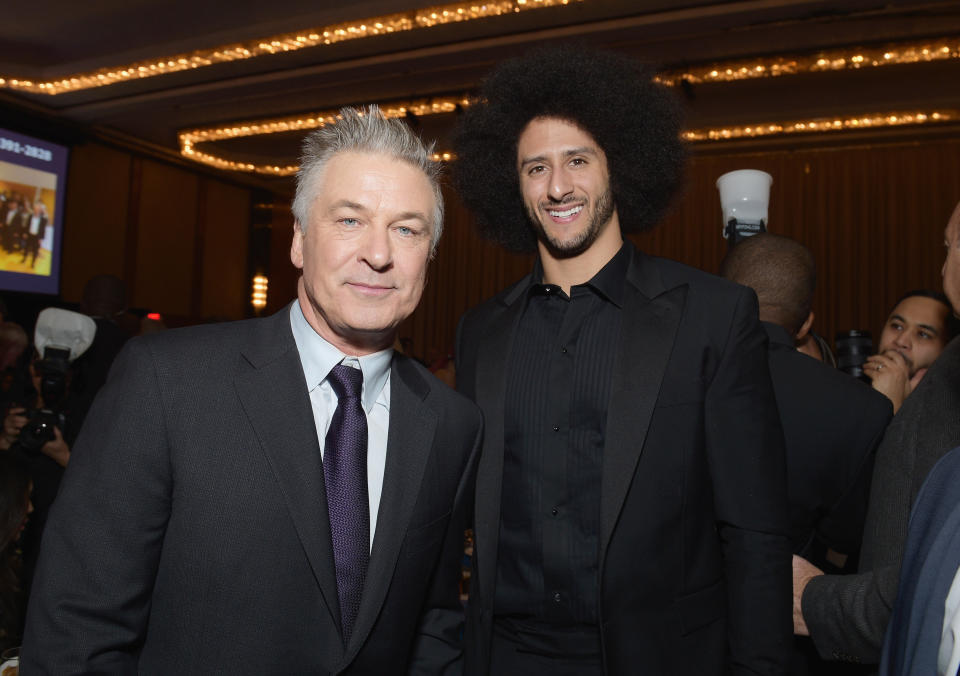 NEW YORK, NY - DECEMBER 13:  Alec Baldwin (L) and Colin Kaepernick attend Robert F. Kennedy Human Rights Hosts Annual Ripple Of Hope Awards Dinner on December 13, 2017 in New York City.  (Photo by Jason Kempin/Getty Images for Ripple Of Hope Awards)