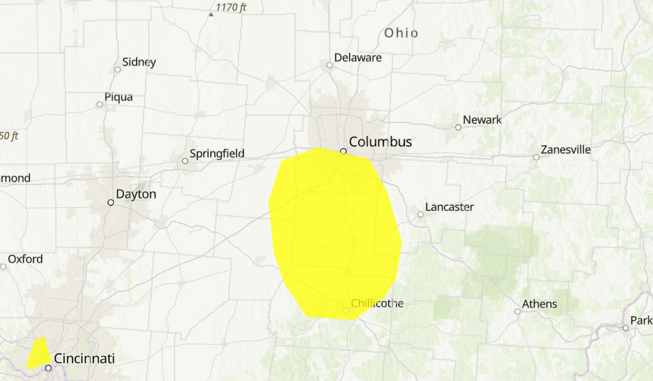 Air quality map in central Ohio shows portions of central and south Ohio were experiencing reduced air quality Tuesday. Screenshot from airnow.gov