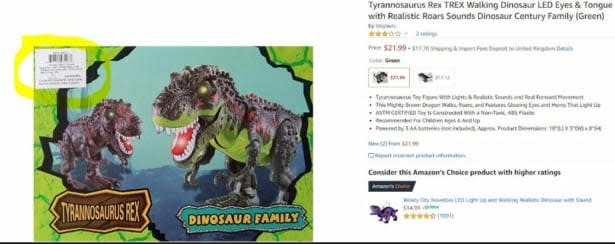 The Rong Kai Toys Dinosaur Century Tyrannosaurus Rex toy listed on Amazon Marketplace. Source: Which? 