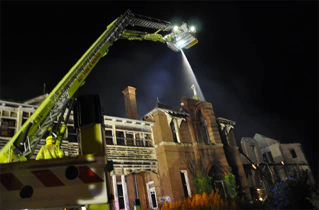 ACT Fire and Rescue crews assisted NSW firefighters at Friday night's fire at the historic St John's Orphanage in Goulburn. Picture: Twitter/Mark Brown