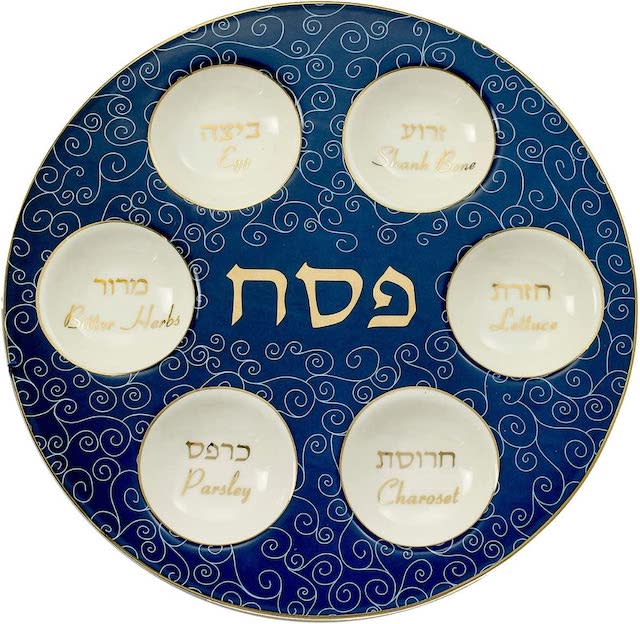 Rite Lite Blue & White Curlicue Seder Plate