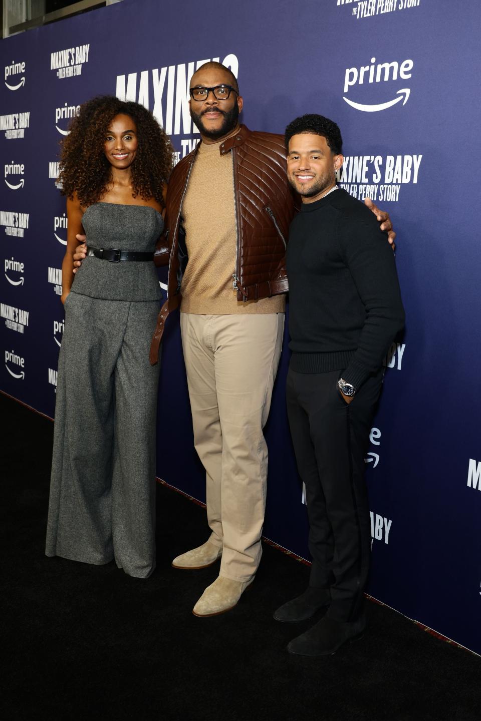 (L-R) Gelila Bekele, Tyler Perry and Armani Ortiz attend the special screening of 