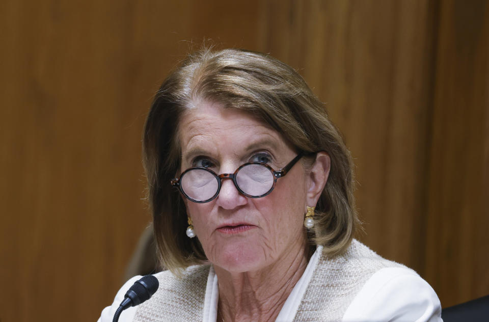 Sen. Shelley Moore Capito, R-W.Va., questions Secretary of Health and Human Services Xavier Becerra during a Senate Appropriations Subcommittee hearing, Wednesday, June 9, 2021, on Capitol Hill in Washington. (Tasos Katopodis/Pool via AP)