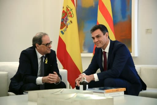 Catalonia's separatist president Quim Torra and Spain's new premier Pedro Sanchez, seen on the right, have held their first major meeting in Madrid