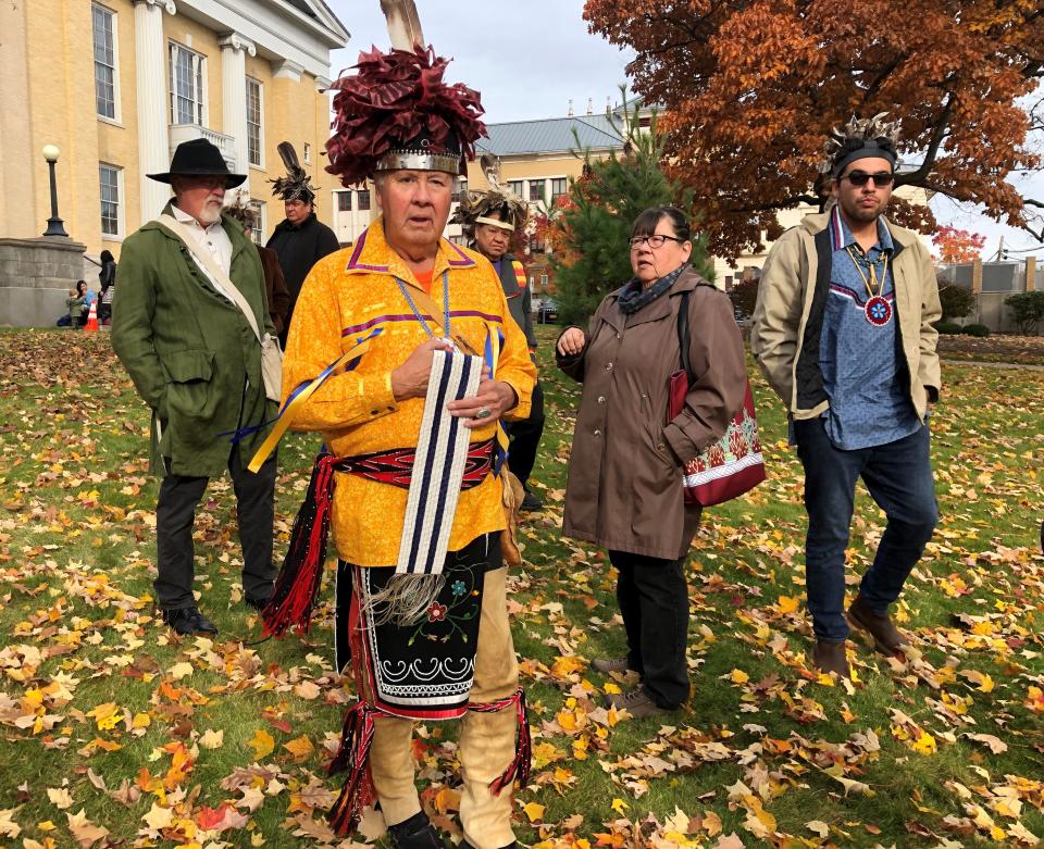 In this file photo, G. Peter Jemison, of Ganondagan State Historic Site, leads the Canandaigua Treaty of 1794 commemoration.